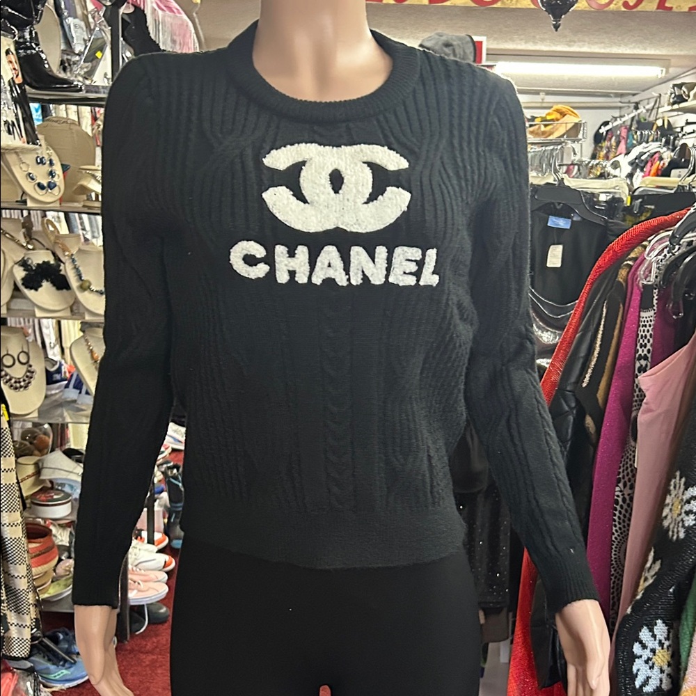 Chanel Black and White Logo Sweater